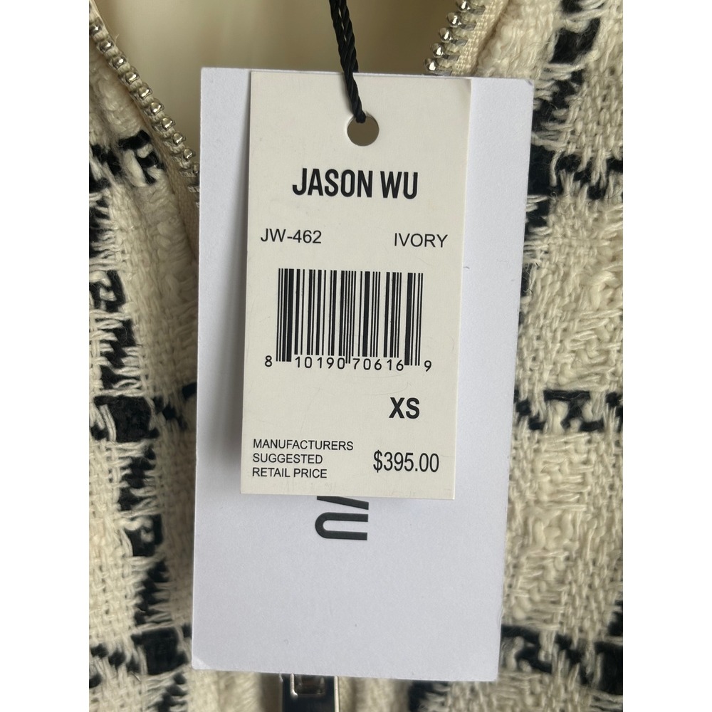 JASON WU Womens Ivory Black Plaid Tweed Bomber Jacket Full Zip Collar XS $395 - Picture 5 of 8